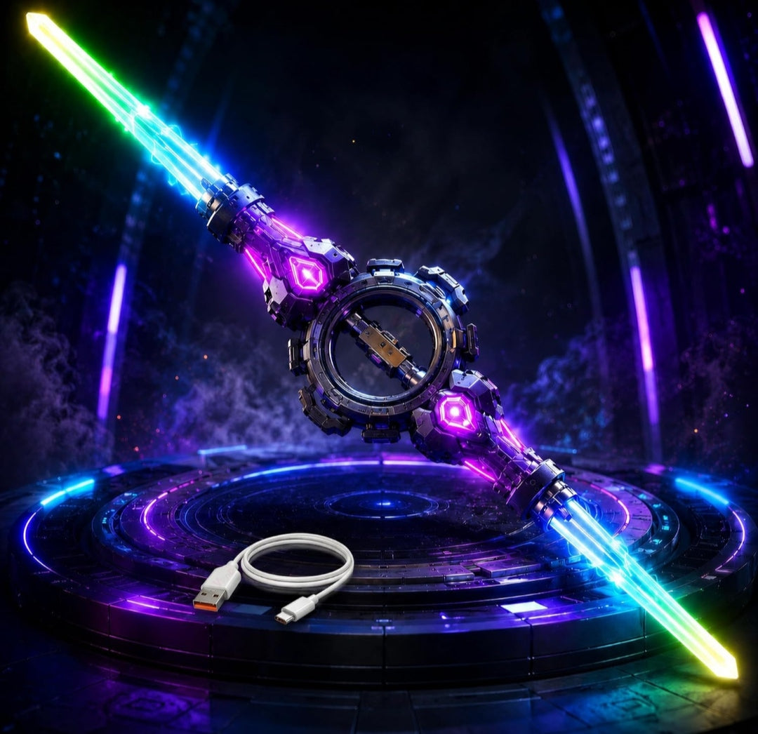 VikriDa Retractable Double-Edged LED Light Sword for Kids | Telescopic Expandable Spinning Sword with FX Sound & Multi-Color Lights | USB Type-C Rechargeable Role Play Toy (Cable Included)