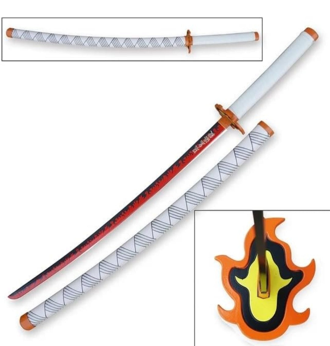 Demon Slayer Rengoku Wooden Katana 104cm Cosplay Sword w/Stand
Rengoku Kyojuro 104cm flame katana with display stand. Durable bamboo & wooden build, lightweight design for cosplay.