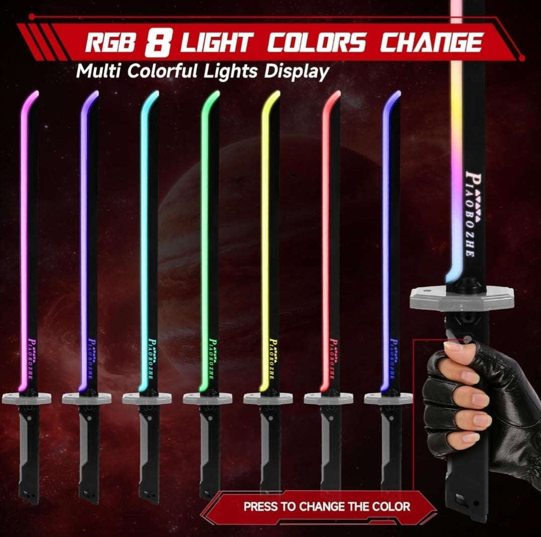 Cyberpunk Spark Sword Toys- 31.5inch 8 Colors RGB LED Light, Mist Spray, Cool Spark, Smart Hit Sound Interaction