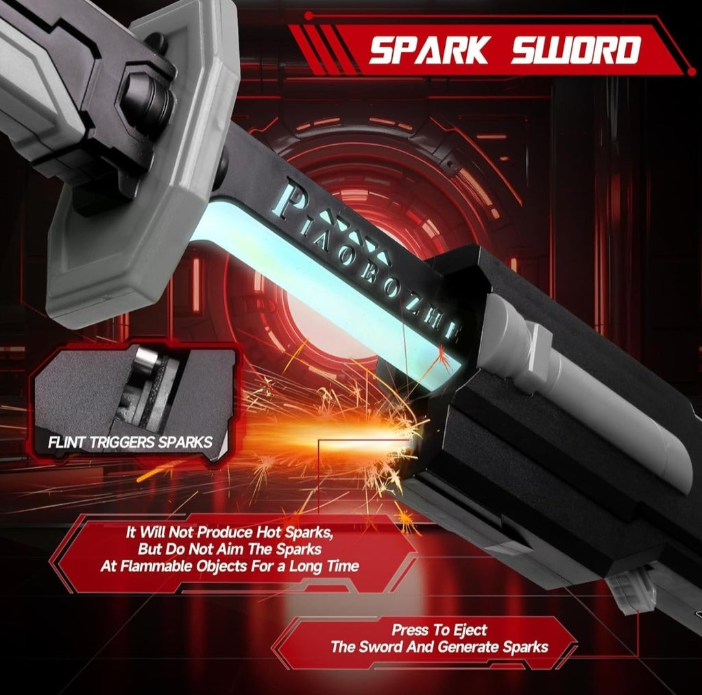 Cyberpunk Spark Sword Toys- 31.5inch 8 Colors RGB LED Light, Mist Spray, Cool Spark, Smart Hit Sound Interaction