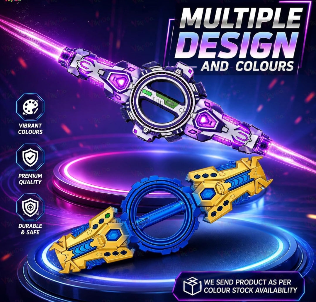 VikriDa Retractable Double-Edged LED Light Sword for Kids | Telescopic Expandable Spinning Sword with FX Sound & Multi-Color Lights | USB Type-C Rechargeable Role Play Toy (Cable Included)