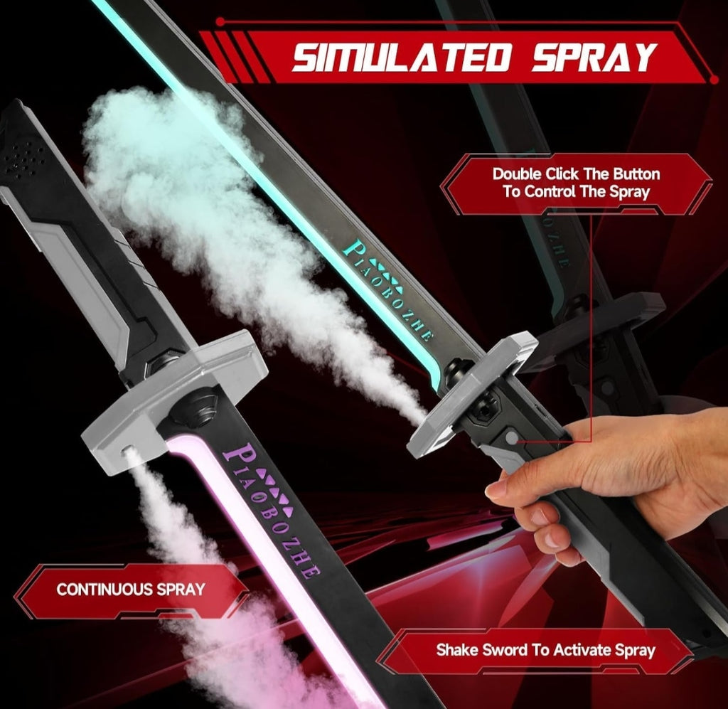 Cyberpunk Spark Sword Toys- 31.5inch 8 Colors RGB LED Light, Mist Spray, Cool Spark, Smart Hit Sound Interaction