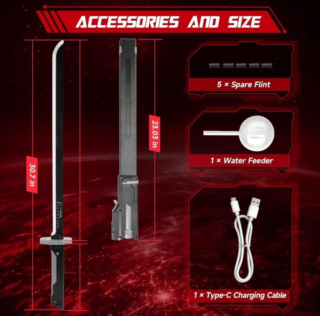 Cyberpunk Spark Sword Toys- 31.5inch 8 Colors RGB LED Light, Mist Spray, Cool Spark, Smart Hit Sound Interaction