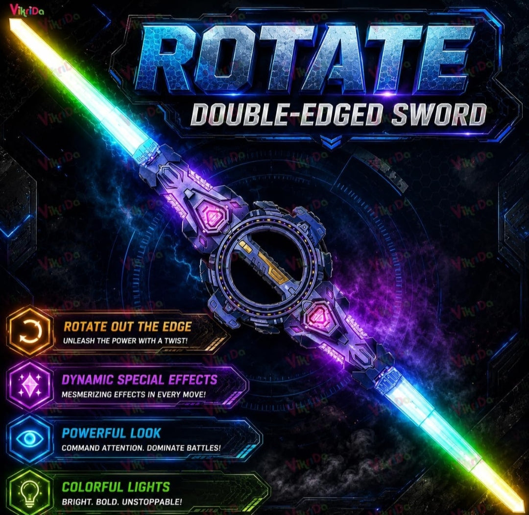 VikriDa Retractable Double-Edged LED Light Sword for Kids | Telescopic Expandable Spinning Sword with FX Sound & Multi-Color Lights | USB Type-C Rechargeable Role Play Toy (Cable Included)